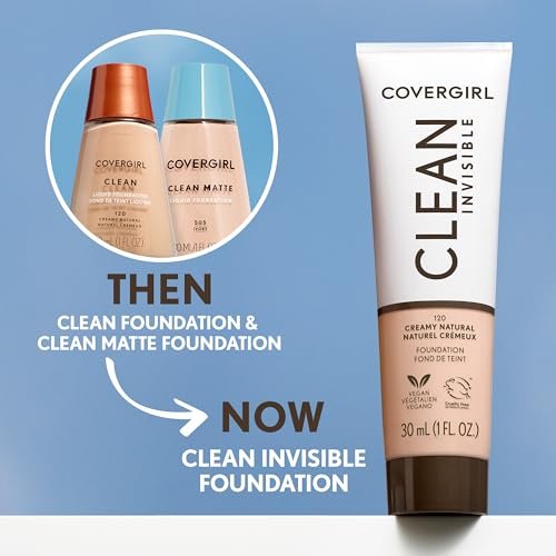 COVERGIRL Clean Invisible Foundation Makeup, Dewy & Glowy Finish, Buildable Coverage, Skin-Like Smooth Look, Vegan, Creamy Natural, 1oz - Image 9