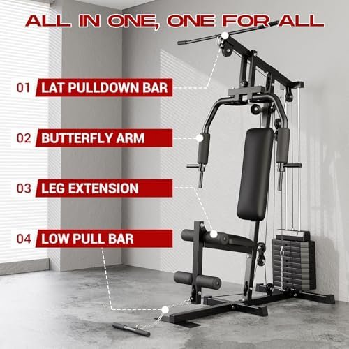 Multifunctional Home Gym Machine - Full Body Workout Station with 100LB Weight Stack, LAT Pulldown, Chest Press & Leg Extension, Compact Strength Training Equipment for Home Use - Image 2
