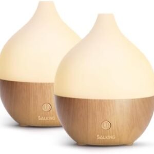 SALKING Essential Oil Diffuser (Set of 2), 100ml Small Aromatherapy Diffuser with Auto Shut-Off, Ultrasonic Diffusers for Essential Oils, Cool Mist Humidifier with Warm White Lights, for Office Home