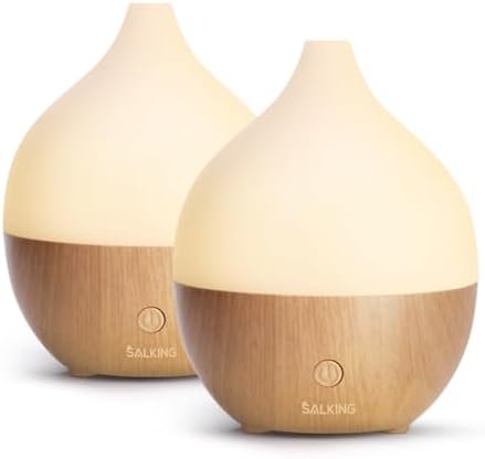 SALKING Essential Oil Diffuser (Set of 2), 100ml Small Aromatherapy Diffuser with Auto Shut-Off, Ultrasonic Diffusers for Essential Oils, Cool Mist Humidifier with Warm White Lights, for Office Home