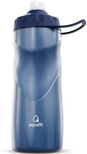 AQUAFIT Insulated Water Bottle - 20oz Leakproof Sports Water Bottle with Bite Lid, Bike Water Bottle, Easy Squeeze Water Bottles, Spill Proof for Cycling Bicycle - Fits Most Bike Cages (Blue)