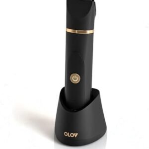 OLOV Electric Body Hair Trimmer - Groin Trimmer for Men - Bikini Trimmer Women - Wet/Dry Shaver Groomer, Replaceable Ceramic Blade Heads, USB Recharge Dock, Waterproof Hygiene Razor,Black