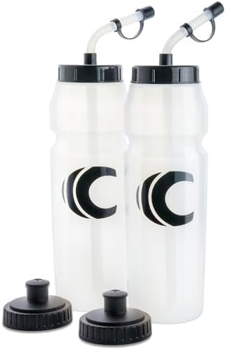 Cannon Sports 1 Liter Sports Water Bottle, BPA-Free, 34 Oz Capacity, Large Mouth, 2 lids (Straw and Squeeze), Great For Helmet Sports Such As Hockey, Lacrosse, Football, Boxing (2 Pack) (Clear)