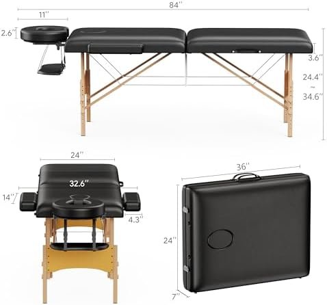 Brelley Massage Table Portable Wooden Lash Bed 24" Wide Adjustable Height 2-Fold Spa Table Foldable Tattoo Bed - Image 6