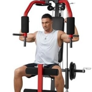 All in One Home Gym Equipment, Weight Machine with 100 Lbs Weight Stack, Workout Station Exercise Machine for Full Body Workout with Pulley System, LAT Pull Down System