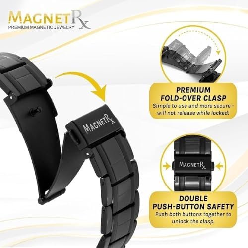 MagnetRX® 3X Strength Magnetic Bracelets for Men – Effective Titanium Mens Magnetic Bracelet – Premium Fold–over Clasp & Adjustable Length with Sizing Tool & Gift Box (Black) - Image 4