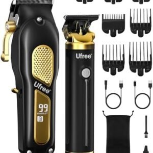 Ufree Hair Clippers for Men, Professional Clippers and Trimmers Set, Cordless Clippers for Hair Cutting, Beard Trimmer, Barber Clippers, Rechargeable Electric Shaver, Gifts for Men, Black Gold