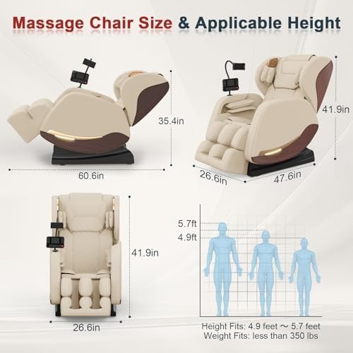 2025 Massage Chair, Massage Chairs Full Body and Recliner with 10 Fixed Points, Zero Gravity, Wood Grain Leather, Foot Massage, Airbags, Lumbar Heating, Bluetooth and Control Screen (Creamy White) - Image 2
