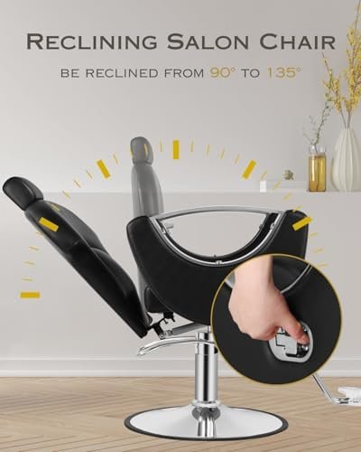 Black Salon Barber Chair, Reclining Salon Chair for Hair Stylist for Home, Barber Chair with Hydraulic Pump, 360° Swivel, Beauty Hairdresser Chair Equipment for Spa, Tattoo, and Shampoo - Image 3