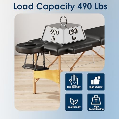 Brelley Massage Table Portable Wooden Lash Bed 24" Wide Adjustable Height 2-Fold Spa Table Foldable Tattoo Bed - Image 5