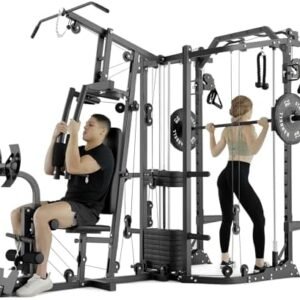 GMWD SmithΔ Machine Power Cage, Multi-Function Home Gym System with Cable Crossover System, Dual-Sided Workout Station with 121LBS Weight Stack, Power Rack, Functional Trainer, All in One Home Gym