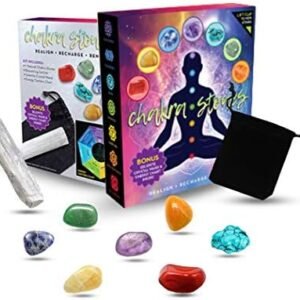 Chakra Stones Healing Crystals Set | 7 Reiki Healing Stones for Healing and Recharging | Tumbled Meditation and Worry Stone Kit | Chakra Crystals for Beginners with Selenite Wand and Energy Chart