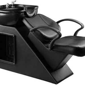 Ainfox Shampoo Barber Backwash Chair, ABS Plastic Shampoo Bowl Sink Chair for Spa Beauty Salon (Black)