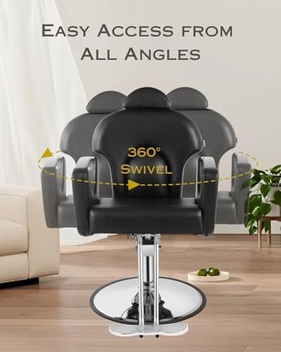 Black Salon Barber Chair, Reclining Salon Chair for Hair Stylist for Home, Barber Chair with Hydraulic Pump, 360° Swivel, Beauty Hairdresser Chair Equipment for Spa, Tattoo, and Shampoo - Image 4