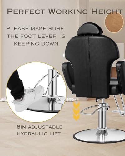Black Salon Barber Chair, Reclining Salon Chair for Hair Stylist for Home, Barber Chair with Hydraulic Pump, 360° Swivel, Beauty Hairdresser Chair Equipment for Spa, Tattoo, and Shampoo - Image 5