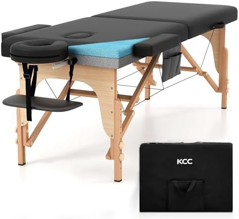 KCC Memory Foam Massage Table Premium Portable Foldable Massage Bed Height Adjustable, 84 Inches Long 28 Inchs Wide Home Salon Spa Bed Tattoo Table with Accessories &Carrying Case, Easy Set Up