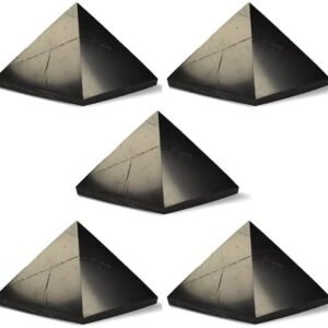 5 pcs Authentic Shungite Pyramid Polished 50 mm / 1.96" Chakra Energy Natural Healing Crystal Real Black Pyramid Home Office Protection Desk Decor Meditation Reiki Grounding Stone