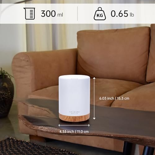 ASAKUKI 300ML Essential Oil Diffuser, Quiet 5-in-1 Premium Humidifier, Home Fragrance Aroma Diffuser with 7 LED Color Changing Light and Auto-Off Switch -Light Brown - Image 8