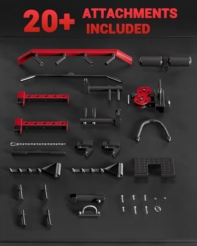 GarveeLife Smith Machine Home Gym All in One, 2200LBS Squat Rack Power Cage with Smith Bar, LAT Pull-Down, Cable Systems, Leg Hold-Down and More Attachments, Workout Equipment (Red Black) - Image 9