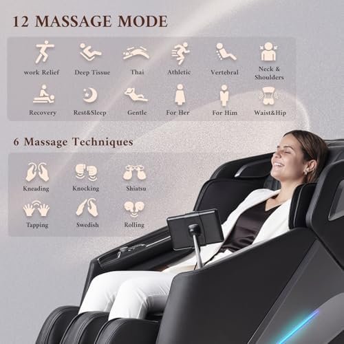 4D Massage Chair, Full Body Massage Chair, Zero Gravity Recliner w/Intelligent Voice Control, 53.14" SL Track, Electric Calfrest Extension, 12 Auto Modes, USB Type-C, Bluetooth Speaker, TFT Screen - Image 5