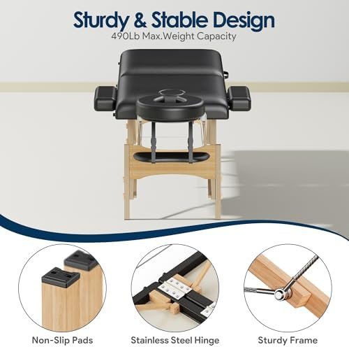 Brelley Massage Table Portable Wooden Lash Bed 24" Wide Adjustable Height 2-Fold Spa Table Foldable Tattoo Bed - Image 3