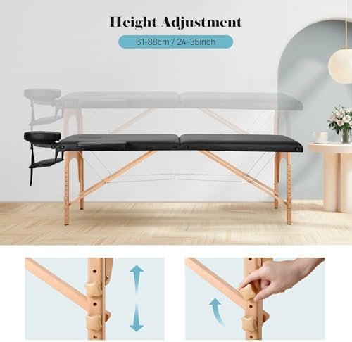 CHRUN Massage Table Portable Lash Bed Wide Massage Bed Beauty Spa Tattoo Face Cradle Height 35Inch Adjustable 2 Fold with Bag Black - Image 5