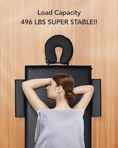 CHRUN Massage Table Portable Lash Bed Wide Massage Bed Beauty Spa Tattoo Face Cradle Height 35Inch Adjustable 2 Fold with Bag Black - Image 4