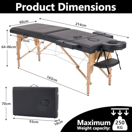 YOUNIKE Portable Foldable Massage Table - Adjustable Height Lightweight Wooden Frame Spa Bed for Tattoo, Facial, Lash, Physical Therapy, Home & Salon Use with Accessories & Non-Woven Bag, Black - Image 8