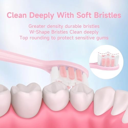 PERECT Ultrasonic Electric Toothbrush with 6 Brush Heads, 5 Modes Electric Toothbrush, Travel Rechargeable Power Toothbrush for Adults with Smart Timer &Travel Case & Soft Picks, IPX7 Waterproof, Pink - Image 3