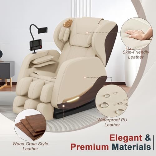 2025 Massage Chair, Massage Chairs Full Body and Recliner with 10 Fixed Points, Zero Gravity, Wood Grain Leather, Foot Massage, Airbags, Lumbar Heating, Bluetooth and Control Screen (Creamy White) - Image 3