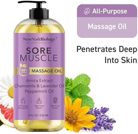 New York Biology Sore Muscle Massage Oil 8 Fl Oz – Made with 100% Natural Oils – Soothing Body Massage Oil - Absorbs Easily - Image 7