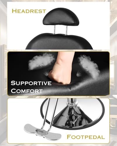 Black Salon Barber Chair, Reclining Salon Chair for Hair Stylist for Home, Barber Chair with Hydraulic Pump, 360° Swivel, Beauty Hairdresser Chair Equipment for Spa, Tattoo, and Shampoo - Image 6