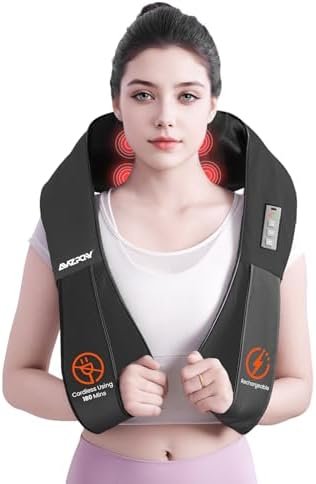 AMZPONY® Cordless Neck Massager for Pain Relief Deep Tissue, Rechargeable Shiatsu Neck and Back Massager with Heat Kneading Shoulder Massage for Body Muscle Pain Relief,Gifts for Dad Mom Friends