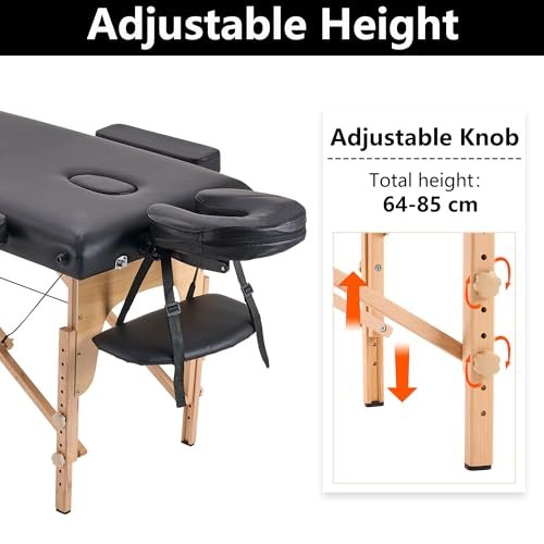YOUNIKE Portable Foldable Massage Table - Adjustable Height Lightweight Wooden Frame Spa Bed for Tattoo, Facial, Lash, Physical Therapy, Home & Salon Use with Accessories & Non-Woven Bag, Black - Image 4