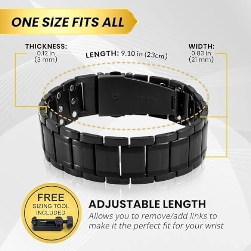 MagnetRX® 3X Strength Magnetic Bracelets for Men – Effective Titanium Mens Magnetic Bracelet – Premium Fold–over Clasp & Adjustable Length with Sizing Tool & Gift Box (Black) - Image 5
