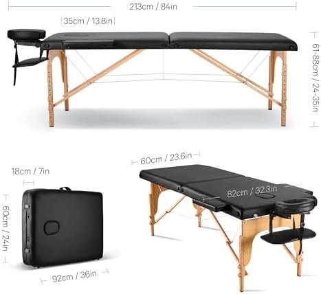 CHRUN Massage Table Portable Lash Bed Wide Massage Bed Beauty Spa Tattoo Face Cradle Height 35Inch Adjustable 2 Fold with Bag Black - Image 2