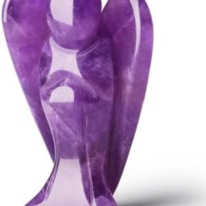 QINJIEJIE Amethyst Crystal Angel Crystals Healing Stones Guardian Angel Statue Pocket Gemstone Purple Decor Polished Peace Cute Carved Angel Figurine Spiritual Purple Gifts for Women Men