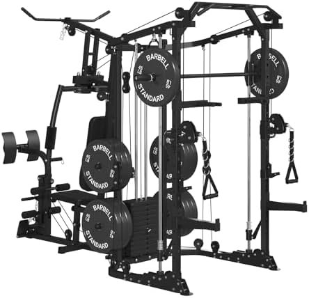 GMWD SmithΔ Machine Power Cage, Multi-Function Home Gym System with Cable Crossover System, Dual-Sided Workout Station with 121LBS Weight Stack, Power Rack, Functional Trainer, All in One Home Gym - Image 7