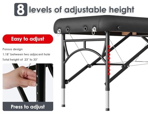 CLORIS 84" Professional Massage Table Portable 2 Folding Lightweight Facial Solon Spa Tattoo Bed Height Adjustable with Carrying Bag & Aluminium Leg Hold Up to 1100LBS - Image 4