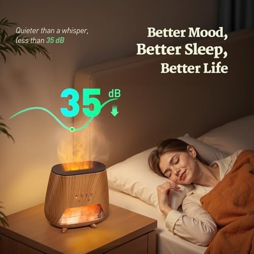 Essential Oil Diffuser for Home: 200ml Aromatherapy Diffuser with Himalayan Pink Salt Rock, Cool Mist Humidifier with Auto Off Function and 9 Colors LED Night Light for Bedroom - Image 4