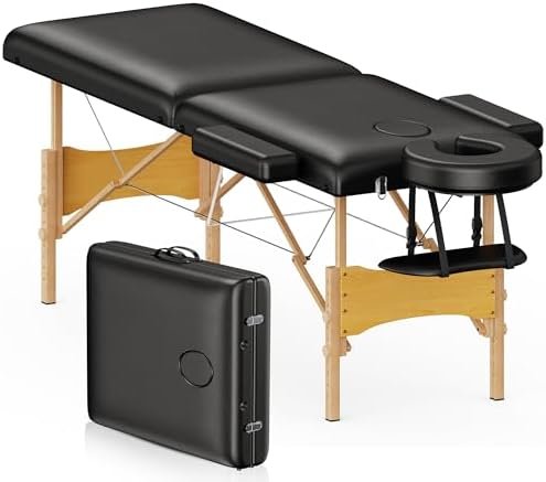 Brelley Massage Table Portable Wooden Lash Bed 24" Wide Adjustable Height 2-Fold Spa Table Foldable Tattoo Bed