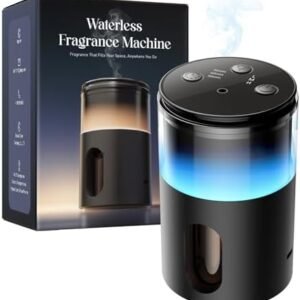 Waterless Essential Oil Diffuser: Battery Mini Scent Diffusers for Home&Car with 8 Color LED Night Light — Cool Mist Aroma Machine Deep Black