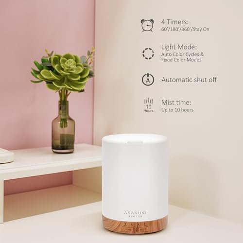 ASAKUKI 300ML Essential Oil Diffuser, Quiet 5-in-1 Premium Humidifier, Home Fragrance Aroma Diffuser with 7 LED Color Changing Light and Auto-Off Switch -Light Brown - Image 3
