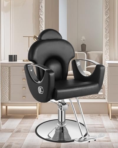 Black Salon Barber Chair, Reclining Salon Chair for Hair Stylist for Home, Barber Chair with Hydraulic Pump, 360° Swivel, Beauty Hairdresser Chair Equipment for Spa, Tattoo, and Shampoo