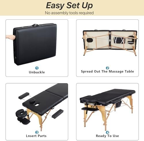KCC Memory Foam Massage Table Premium Portable Foldable Massage Bed Height Adjustable, 84 Inches Long 28 Inchs Wide Home Salon Spa Bed Tattoo Table with Accessories &Carrying Case, Easy Set Up - Image 7