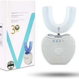 Sani White Ultrasonic Toothbrush, Ortho Sparkle Sonic Glow Brush, 360 Brite Toothbrush Adult U Shaped Tooth Cleaner Teeth Whitening Light Electric Automatic Hands Free