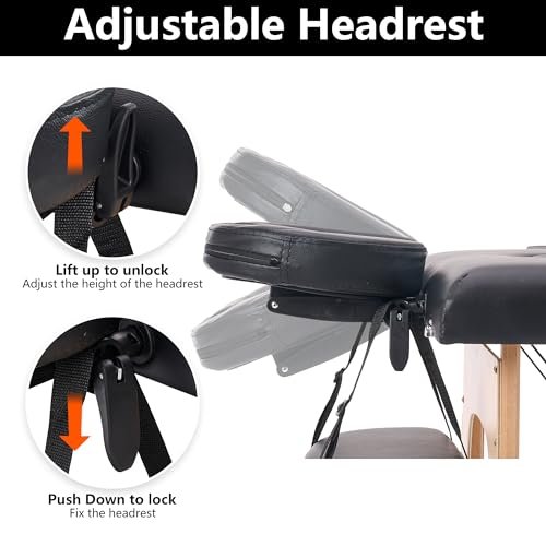 YOUNIKE Portable Foldable Massage Table - Adjustable Height Lightweight Wooden Frame Spa Bed for Tattoo, Facial, Lash, Physical Therapy, Home & Salon Use with Accessories & Non-Woven Bag, Black - Image 5
