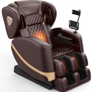 2025 Massage Chair Full Body, Zero Gravity Massage Chair with 10 Fix Rollers, Heating, Foot Massage, Auto Modes, Bluetooth Speaker, Touch Screen Controller (Brown Premium)