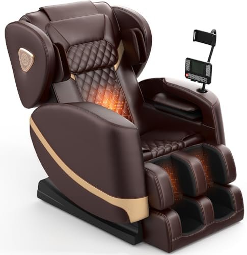 2025 Massage Chair Full Body, Zero Gravity Massage Chair with 10 Fix Rollers, Heating, Foot Massage, Auto Modes, Bluetooth Speaker, Touch Screen Controller (Brown Premium)