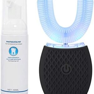 Maybuy Ultrasonic Automatic Toothbrush, Ultrasonic U-Shaped Toothbrushes for Adult, 360° Electric Sonic Tooth Brush with Automatic Timer, Wireless Charging Teethbrush Kit for Travel Or Home (Black)